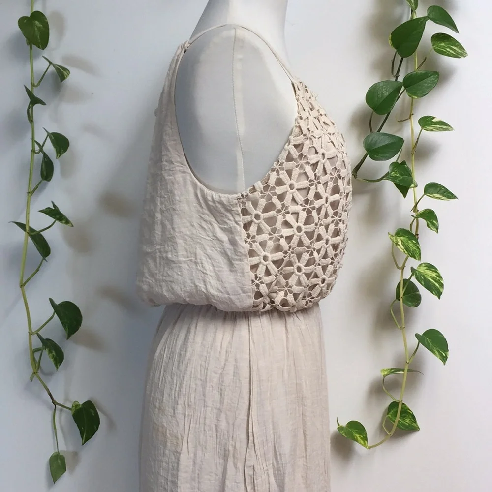 Cloth & People Crochet Lace Maxi Dress Boho Bride Macrame Beach Slit Strappy - Picture 4 of 6